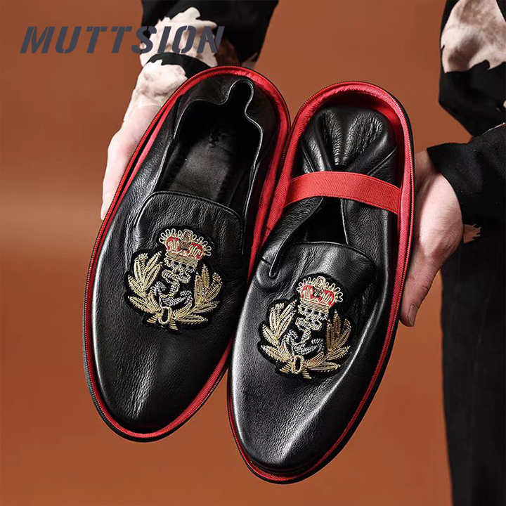 MUTTSION New Men's Fashion Moccasins Embroidered Casual Fashion Loafers