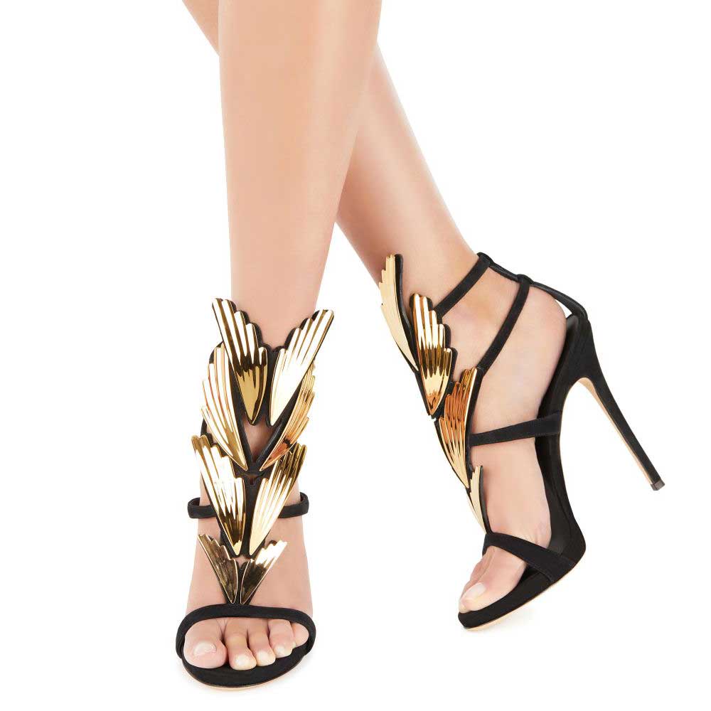 Black Faux Suede Round Toe Stiletto Heel Elegant Strappy Sandals Nicepairs