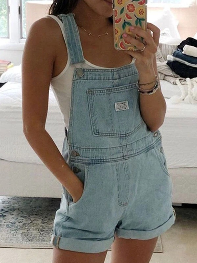As Picture Sleeveless Denim One-Pieces