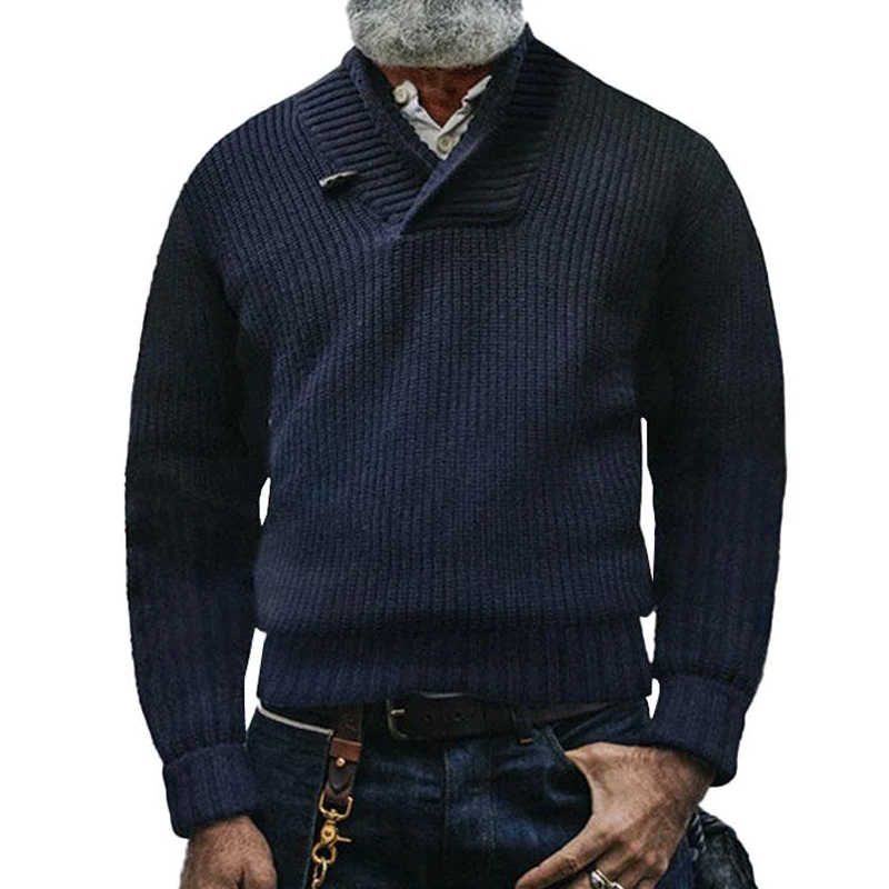 Men's Vintage Classic Solid Color Long Sleeve Pullover Sweater