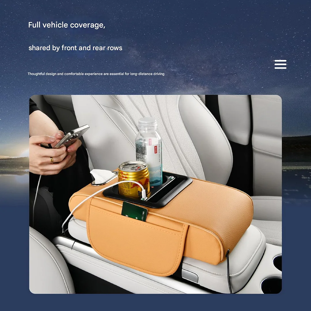 Multifunctional car armrest box - star projection/mobile phone charging/cup holder/tissue box