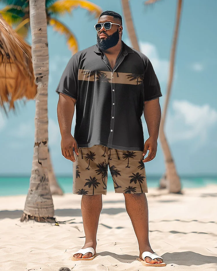 Men's Plus Size Hawaiian Simple Coconut Tree Print Shirt Shorts Suit