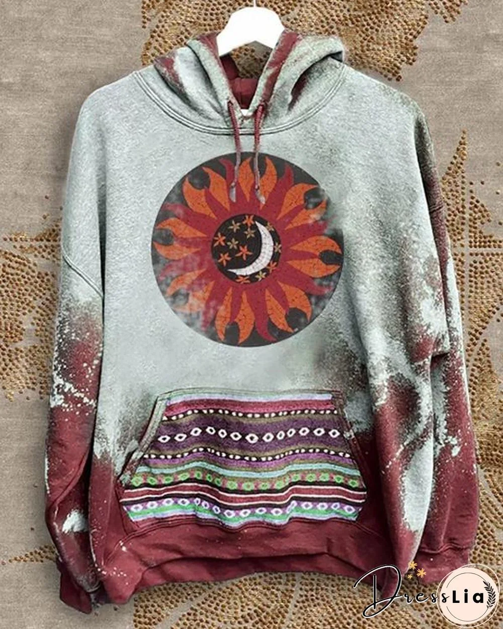 Retro Printed Tie Dye Long sleeve Pocket Hoodies