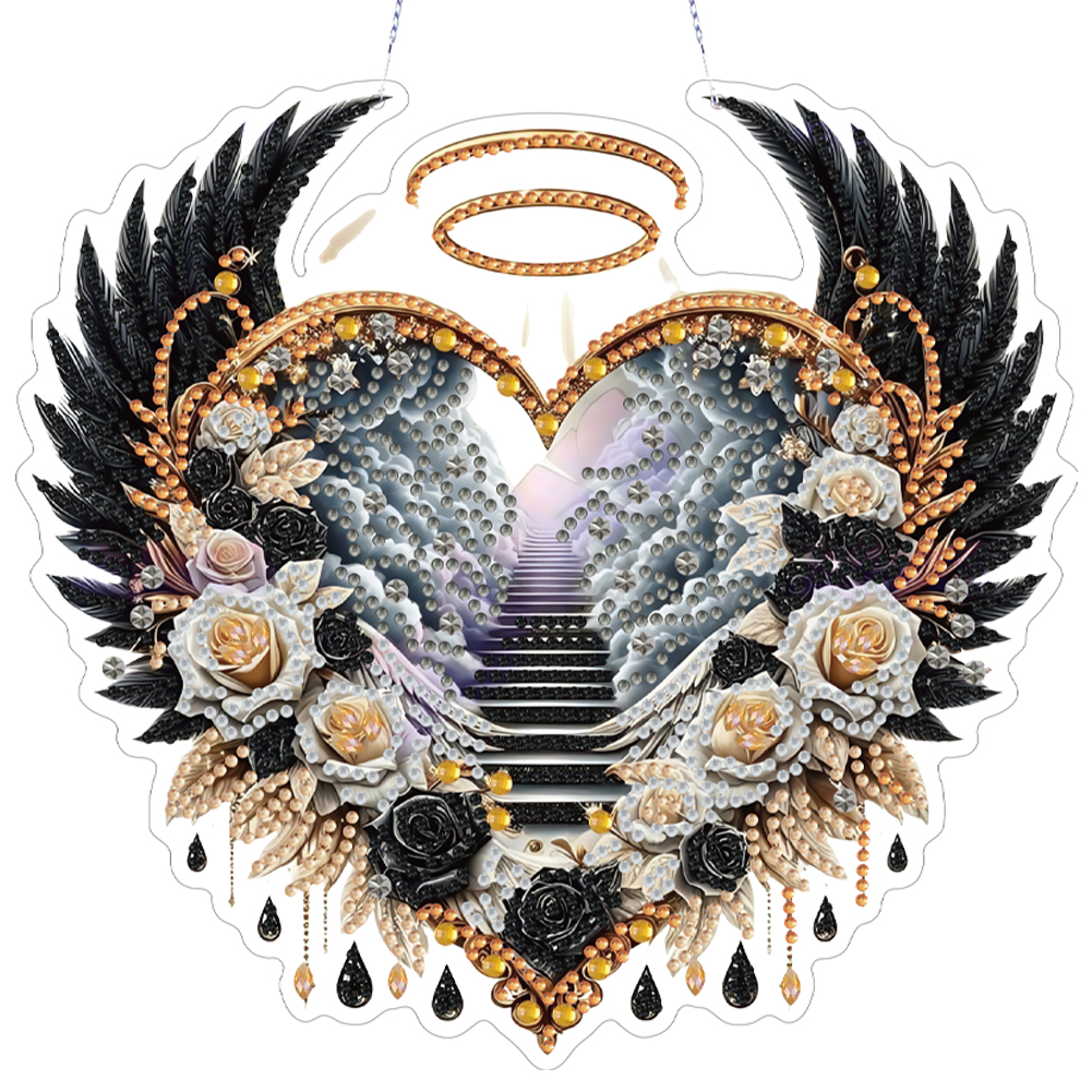 Acrylic Diamond Art Hanging Pendant Wings Diamond Painting Home Decor (Black)