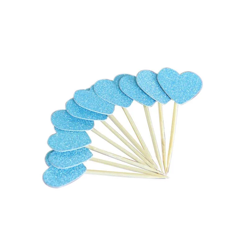 40pcs Multicolor Heart Shaped Cupcake Cake Topper Sticker Flag for Baby Shower Wedding Birthday Party Home Decoration Supplies