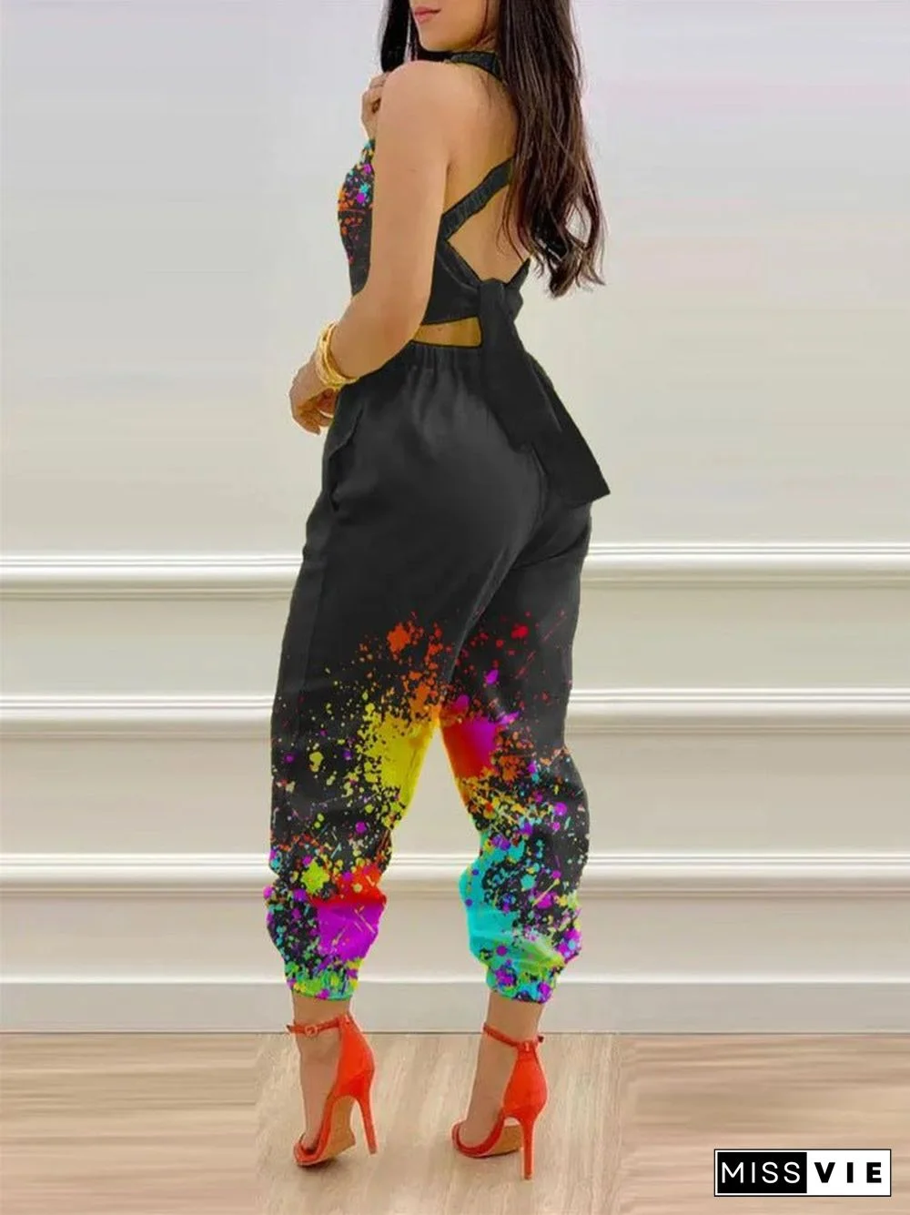 Women'S Jumpsuits Printed Sling Bare Back Jumpsuit