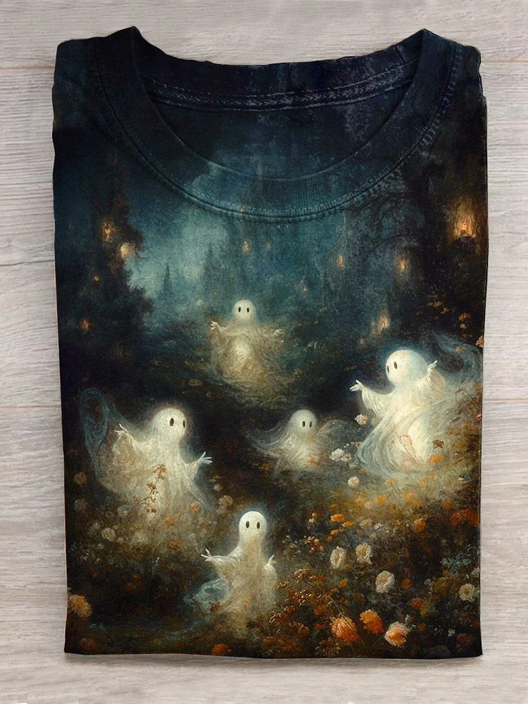 Unisex Halloween Ghost Print Casual T-Shirt