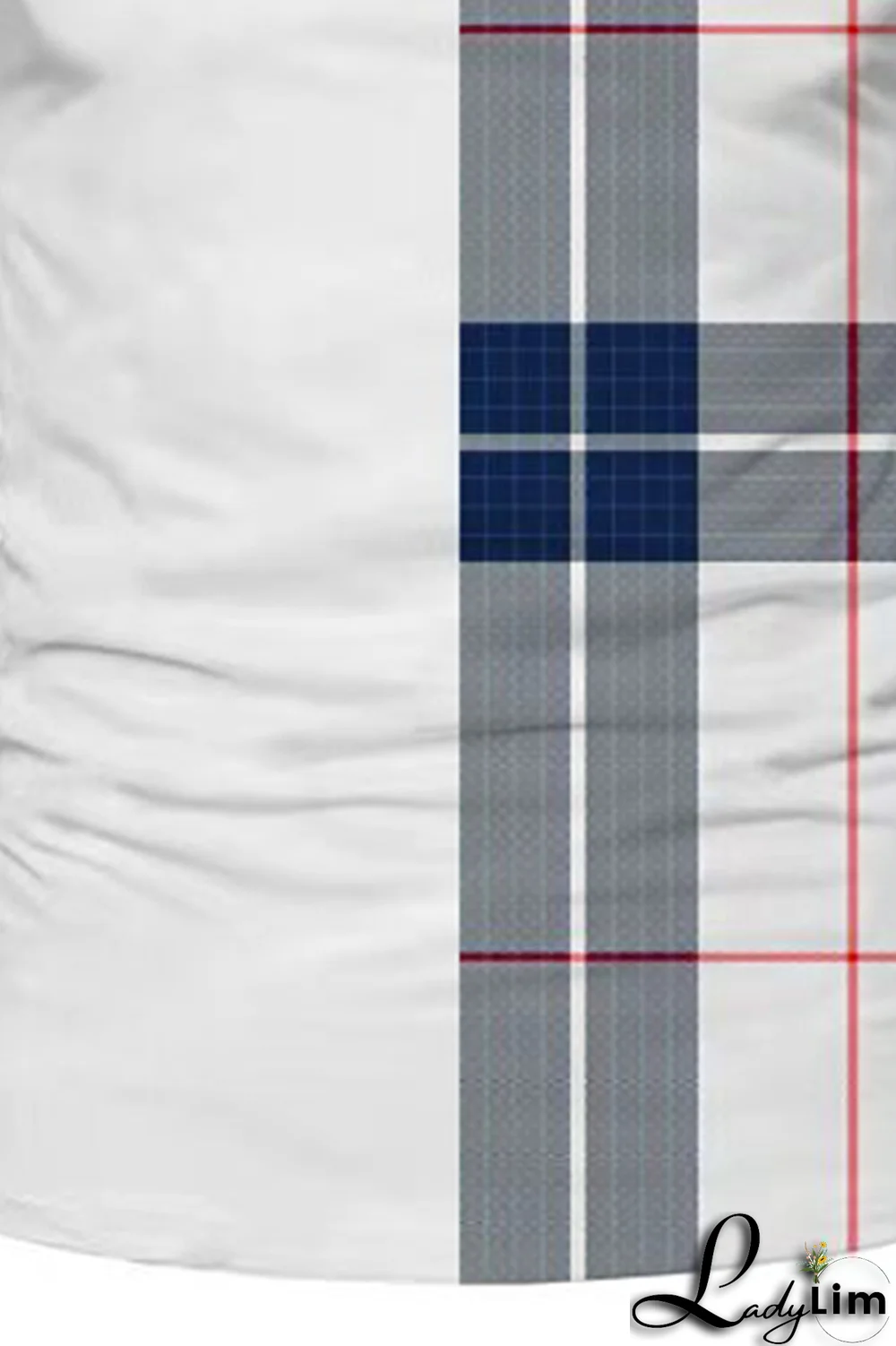 White Fashion Casual Plaid Split Joint Buckle POLO collar Tops