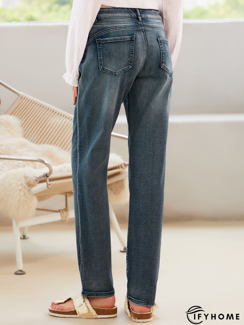Blue Denim Simple Solid Pockets Jeans | IFYHOME