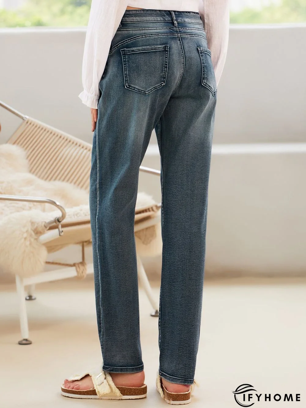 Blue Denim Simple Solid Pockets Jeans | IFYHOME