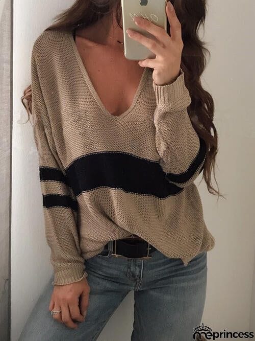 Striped V-Neck Long Sleeve Sweater