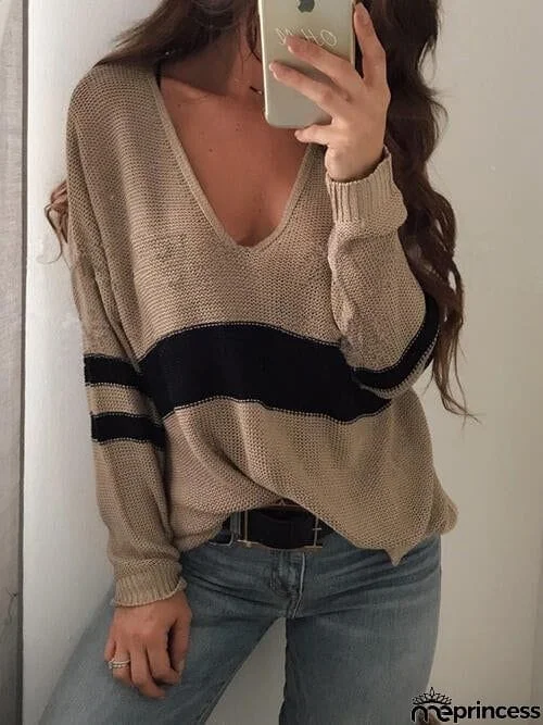 Striped V-Neck Long Sleeve Sweater