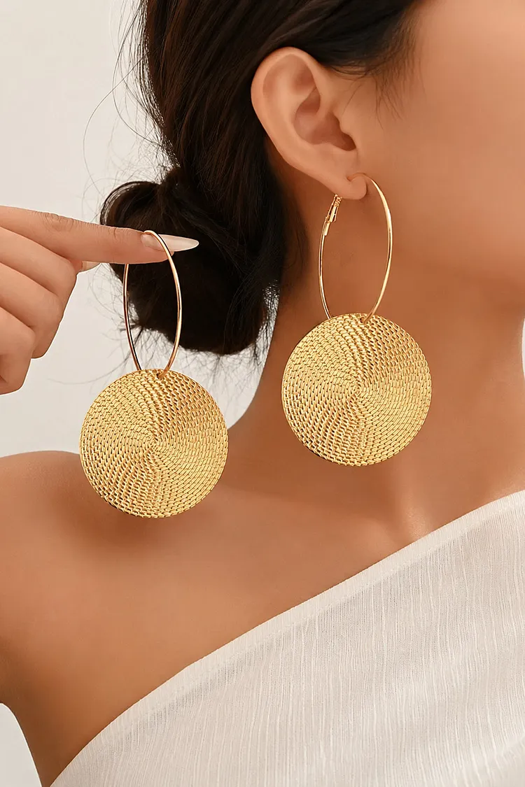Retro Gold Woven Textured Exaggerated Hoop Earrings 2024 - Xpluswear