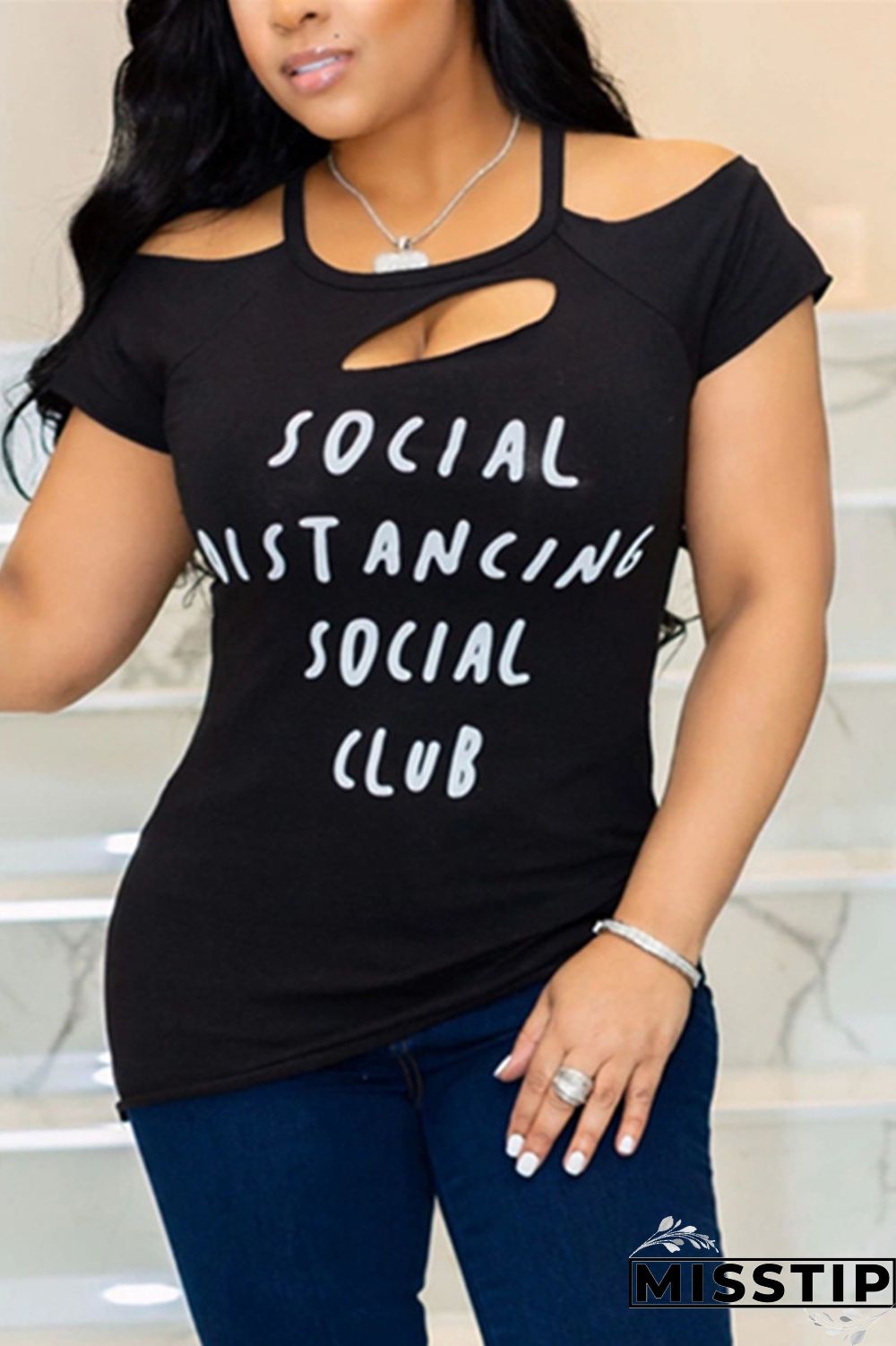 BlackWhite Fashion Casual Printed Short-sleeved T-shirt