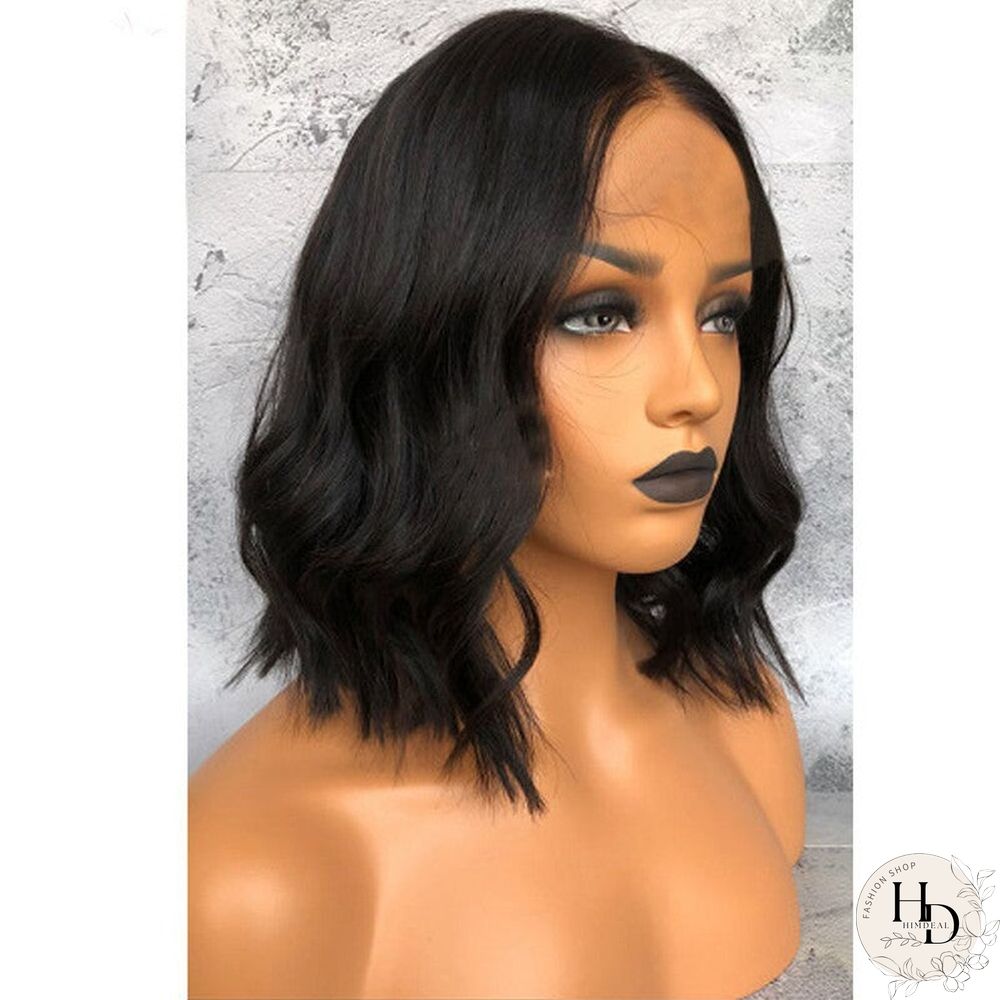 New Women's Black Medium Split Short Curly Bobo Hair Cover