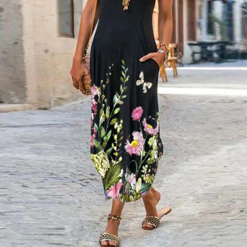 New Long Dress Elegant Women O Neck Short Sleeve Sundress Office Lady Party Dress 2021 Summer A-Line Dress Female Floral Dresses