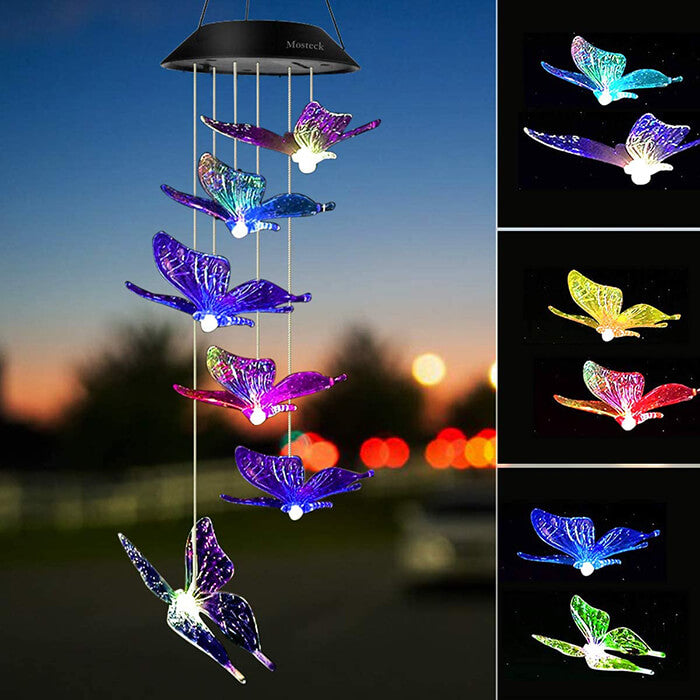 Solar Butterfly Wind Chimes/ Unique Garden Ornaments for Mother's Day