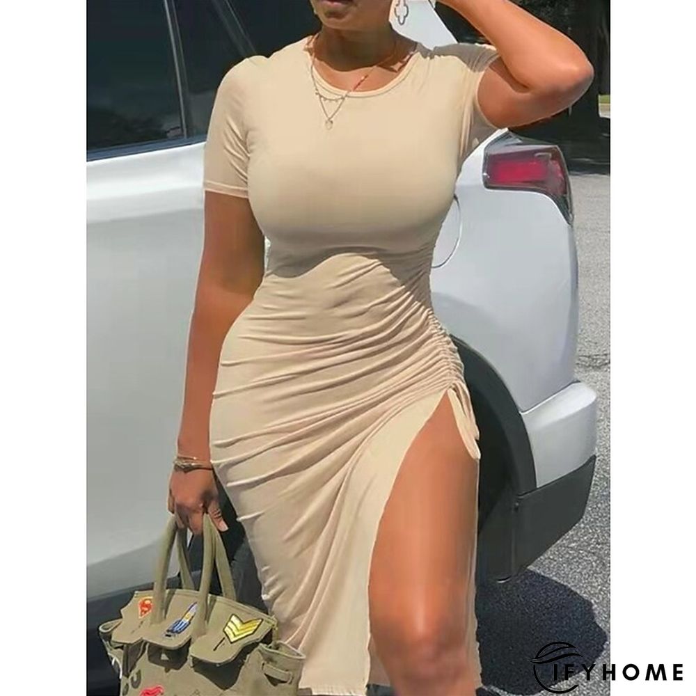 Women's T Shirt Dress Casual Dress T Shirt Dress Tee Dress Leopard Ombre Split Print Crew Neck Midi Dress Active Modern Daily Going out Short Sleeve Slim Light Yellow Black Yellow Summer Spring S M L | IFYHOME