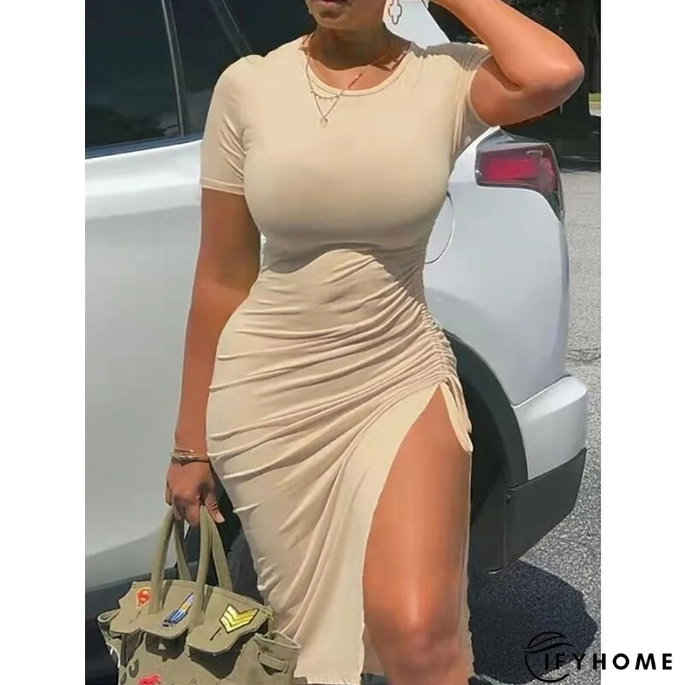 Women's T Shirt Dress Casual Dress T Shirt Dress Tee Dress Leopard Ombre Split Print Crew Neck Midi Dress Active Modern Daily Going out Short Sleeve Slim Light Yellow Black Yellow Summer Spring S M L | IFYHOME