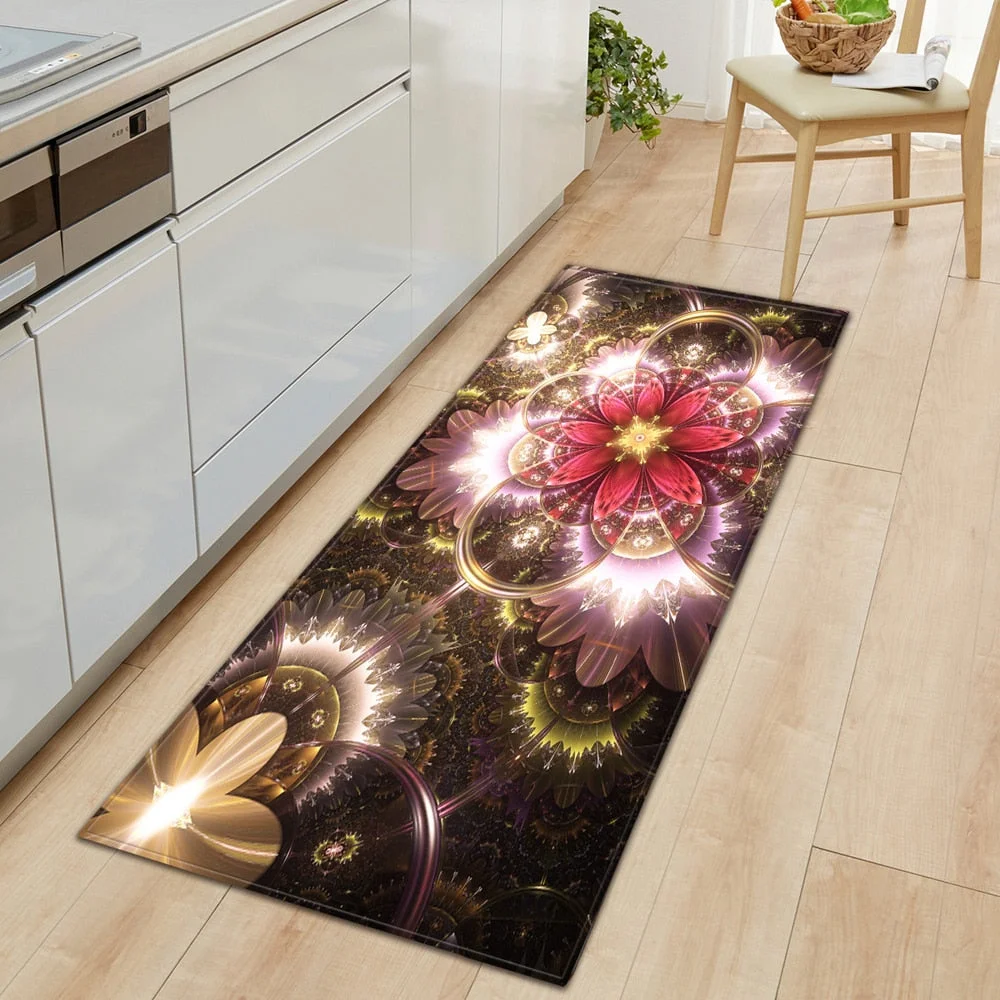 Kitchen Carpet Bedroom Living Room Hallway Floor Rug Home Anti-slip Entrance Doormat 3D Flowers Pattern Decorations Bedside Mat