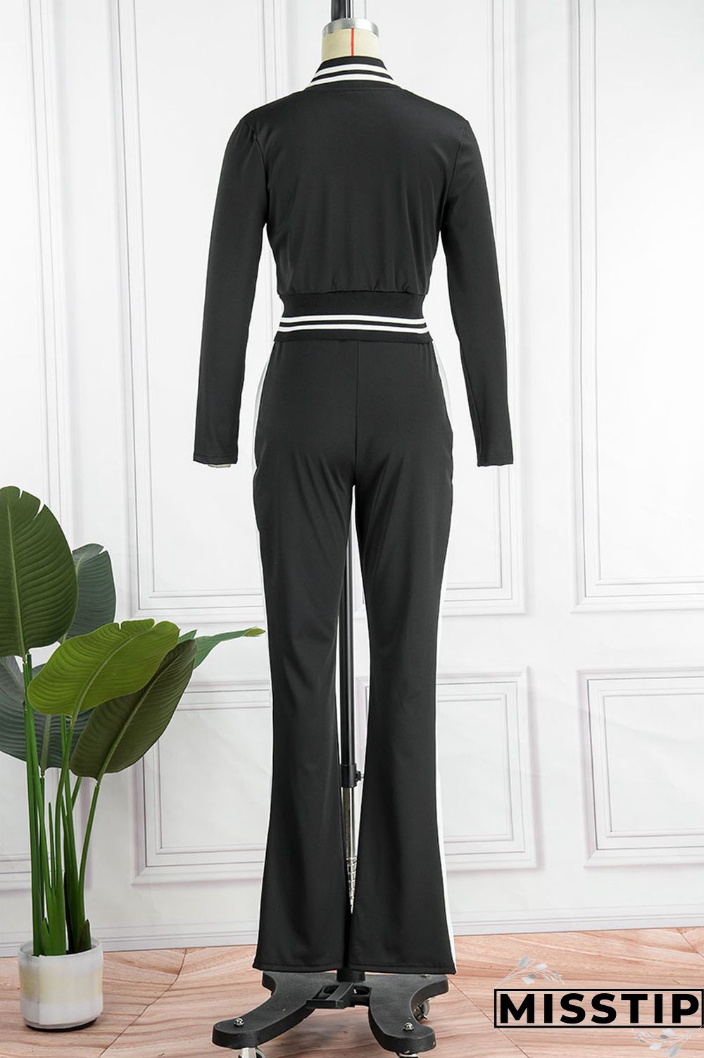 Black Casual Solid Patchwork Zipper Long Sleeve Two Pieces