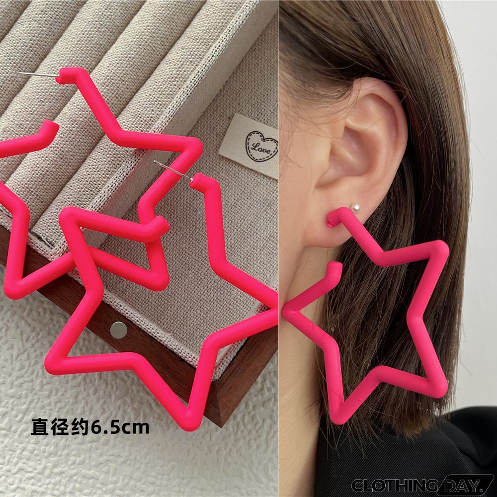 Women Fashion Geometric Fluorescent Rose Without Ear Hole Ear Clip Earrings