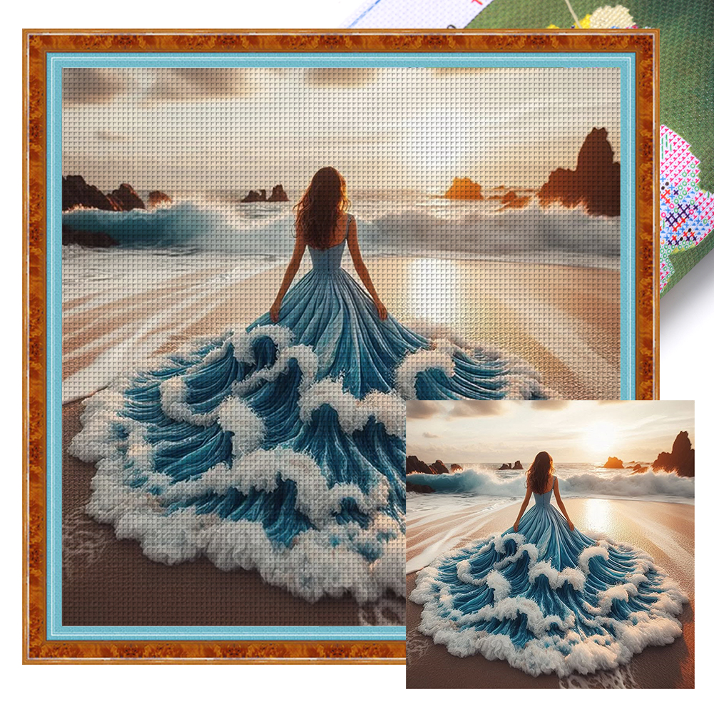 Beach Girl Full 11CT Pre-stamped Canvas(45*45cm) Cross Stitch