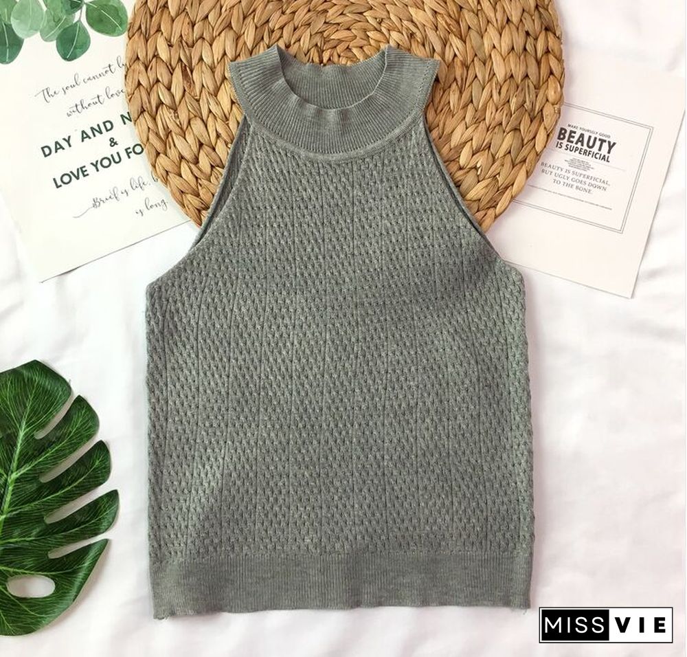 Knit Camis Top Women Knitting Off Shoulder Tank Crop Tops Girls Knitted Camisole Sleeveless Short Tee Shirts For Woman