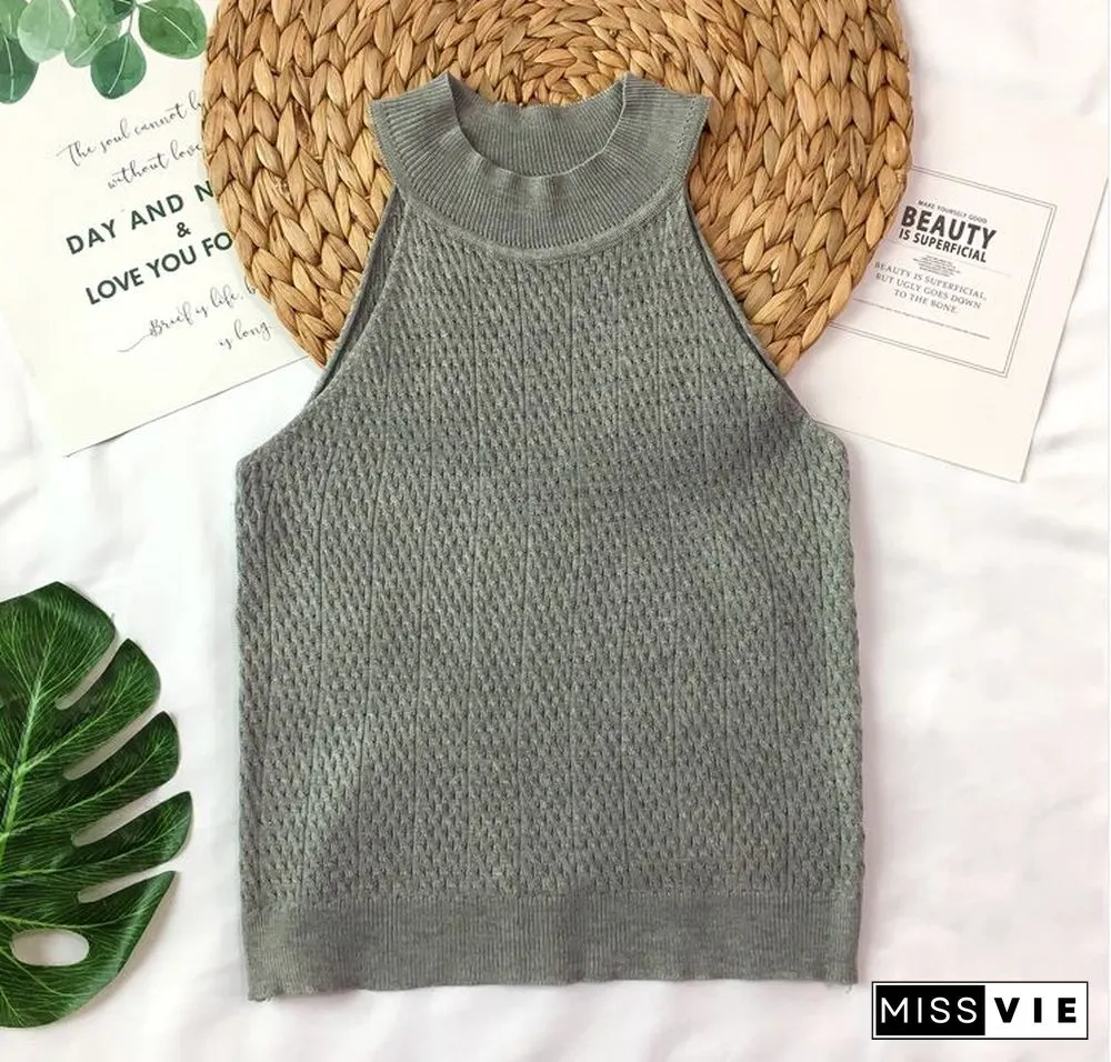 Knit Camis Top Women Knitting Off Shoulder Tank Crop Tops Girls Knitted Camisole Sleeveless Short Tee Shirts For Woman