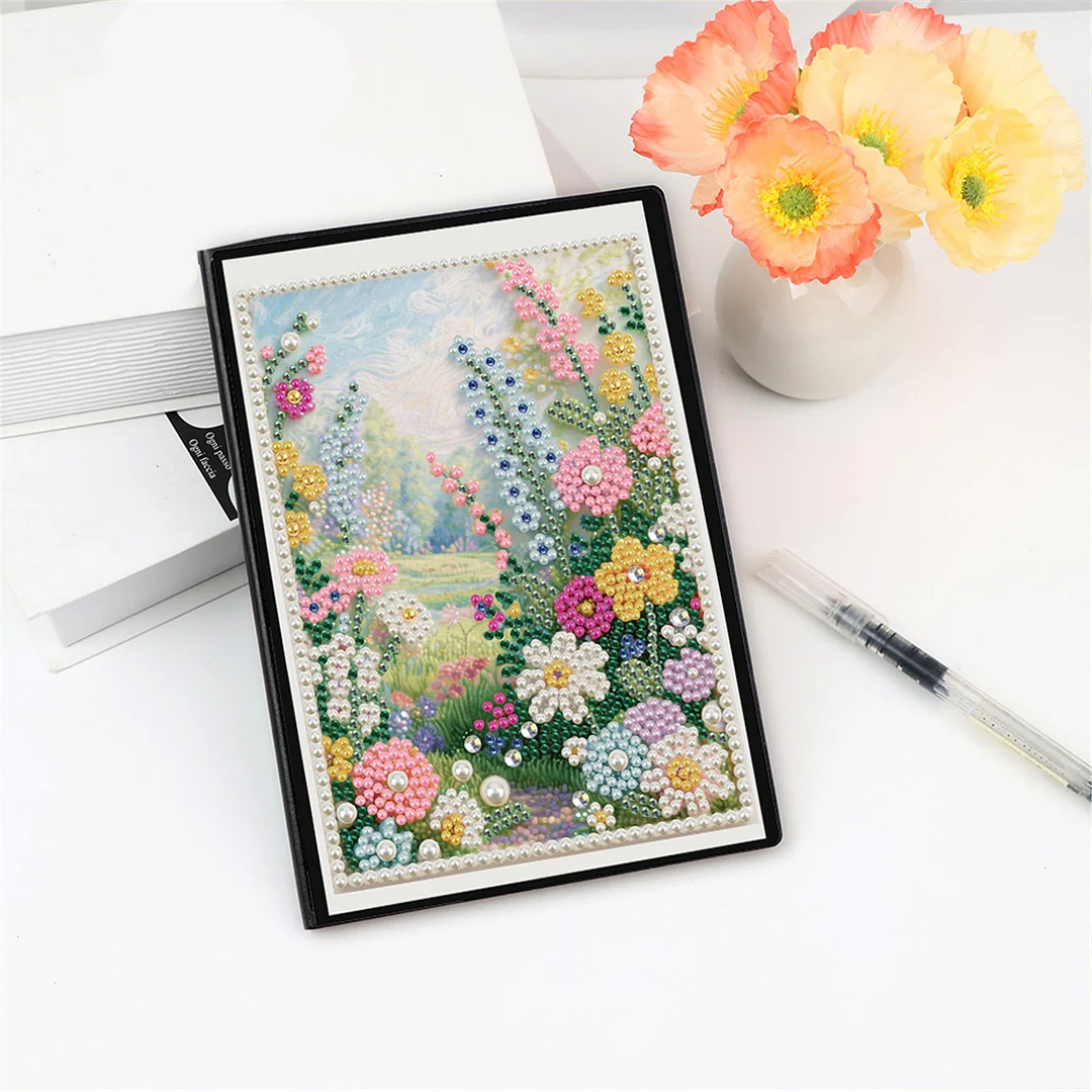 Summer Forest Partial Pearl DIY 50 Pages A5 Diamond Painting Notebook Special Shaped Diamond Art Diary Book Kits Wireless Strip 5D Crystal Art Paintings Sketchbook for Art Drawing