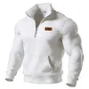 Men's Vintage Western Cowboy Leather Patch Waffle Knit Quarter-Zip Stand Collar Sweatshirt by Inlyline