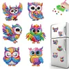 (US Local)6Pcs Acrylic  Owls Diamond Painting Fridge Magnet for Fridge Whiteboard
