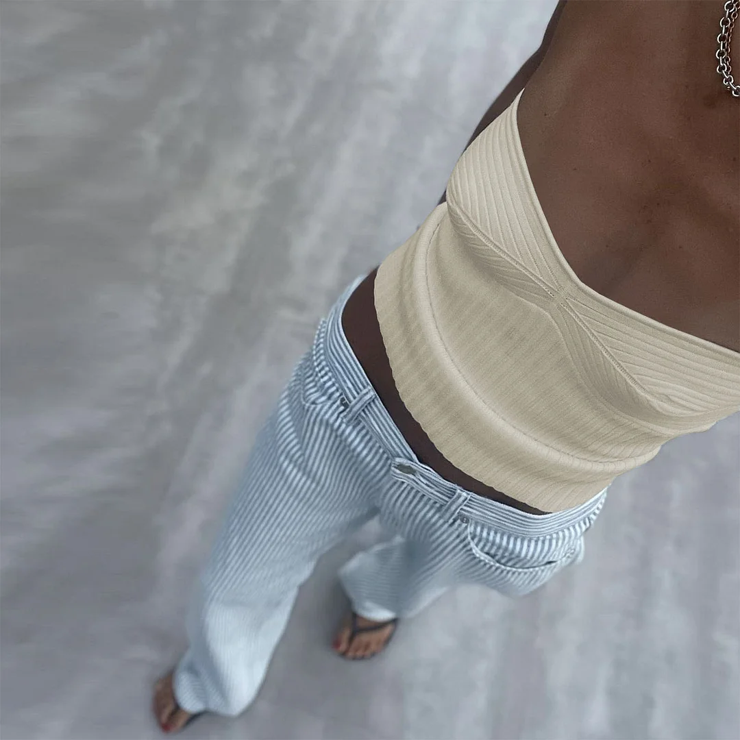 Uveng And Summer 2025 Explosion Women's Clothing Simple Sexy Breast-Wear Short Top