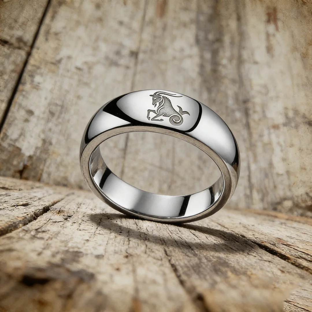 4MM 6MM 8MM Width Sliver Capricorn Tungsten Carbide Rings Prints Laser Design Domed Top Tungsten Wedding Bands