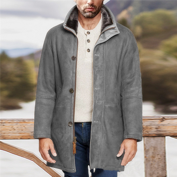 Utbros Men's Outdoor Mid-Length Double Layer Woolen Coat Jacket