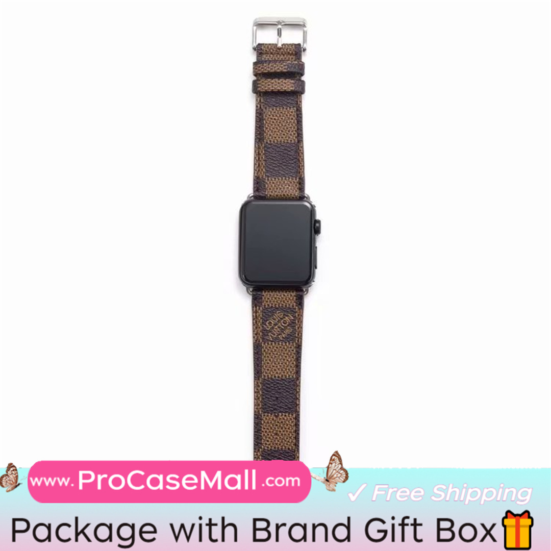 Classic LV Monogram Leather Checkerboard Canvas Apple Watch Strap