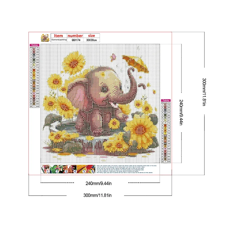 Diamond Painting - Full Round / Square - Elephant & Sunflowers A