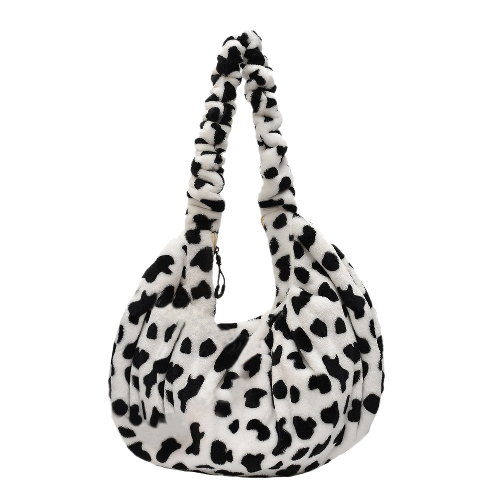 

Women Plush Crossbody Bag Pleated Dumplings Cow Printed Shoulder Handbags, 501 Original