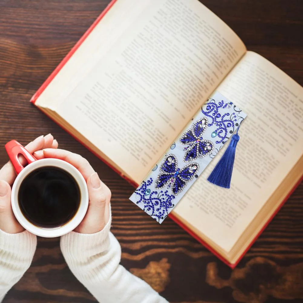 DIY Butterfly Diamond Painting Leather Bookmark with Tassel