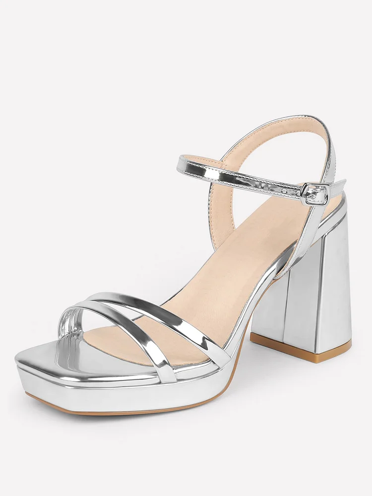 90mm Women's Open Toe Sandals  Platform Heels Chunky Block Heel Ankle Strap Sandals