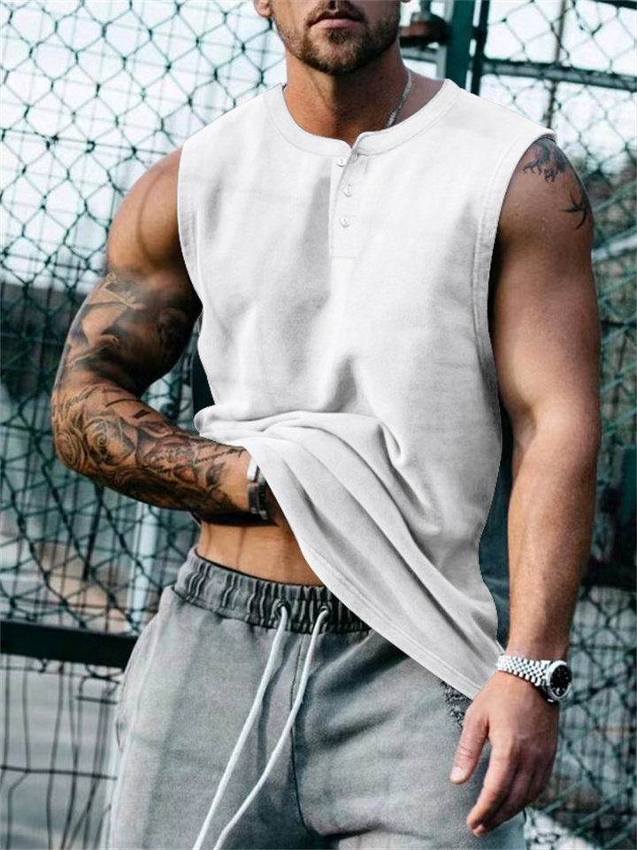 Summer Men's Sleeveless Sports Basketball Vest Large Size Round Neck Slim Shoulder Solid Color T-shirt