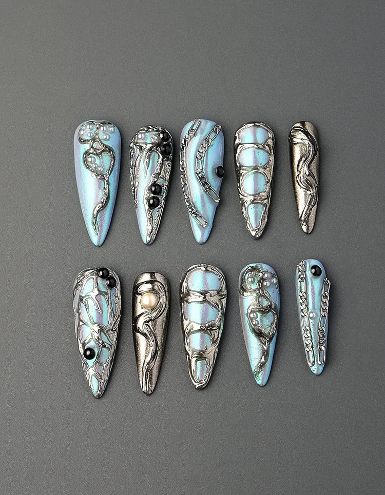 Mysterious Blue Goths Press On Nails