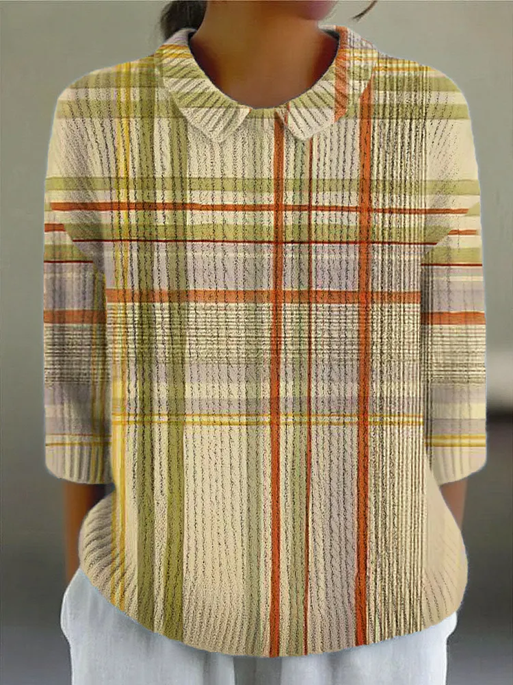 Women's Vintage Abstract Geometric Art Print Casual Peter Pan Collar 3/4 Sleeve Sweater
