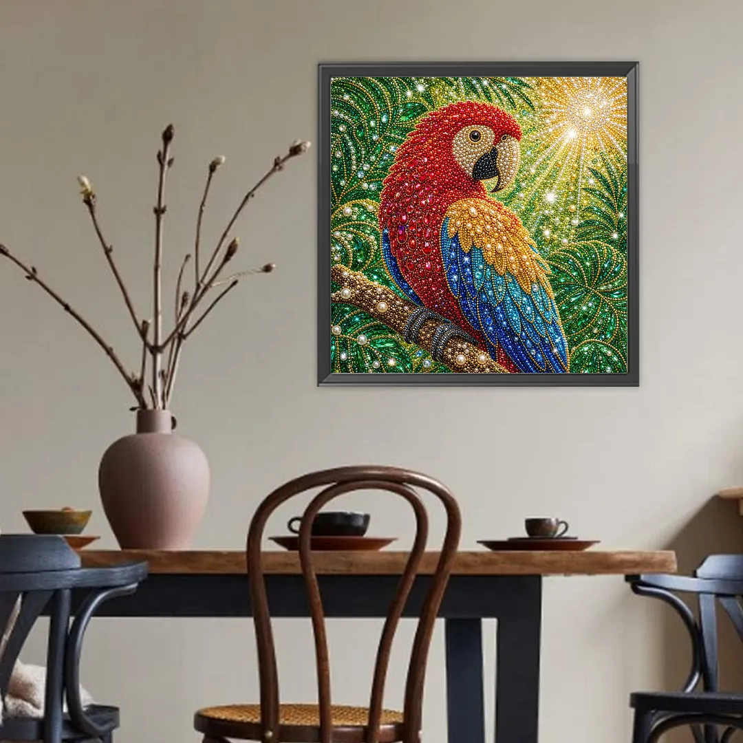 Parrot Pearl Full DIY 5D Round Drill Gem Art Diamond Painting Kits 15.75x15.75 in Diamond Dots Paintings Picture Arts Craft Diamond Art Kits for Adults Beginner Home Wall Decor