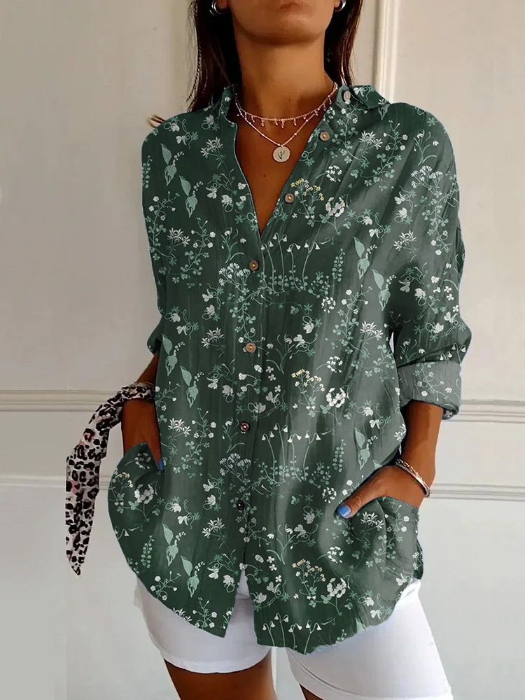 Vintage Floral Print Long Sleeve Shirt