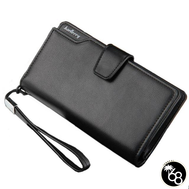 Men's Genuine Leather Long Slim Double Sides Zipper Closure Wallet | 168DEAL