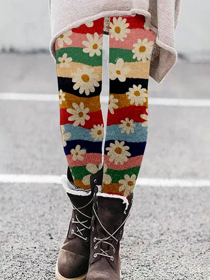 Intage Floral Print Tight High Elastic Leggings