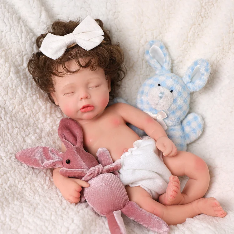 Babeside Lucy 12'' Full Silicone Realistic Reborn Baby Doll Sleeping Sweet Girl with Blue Dress