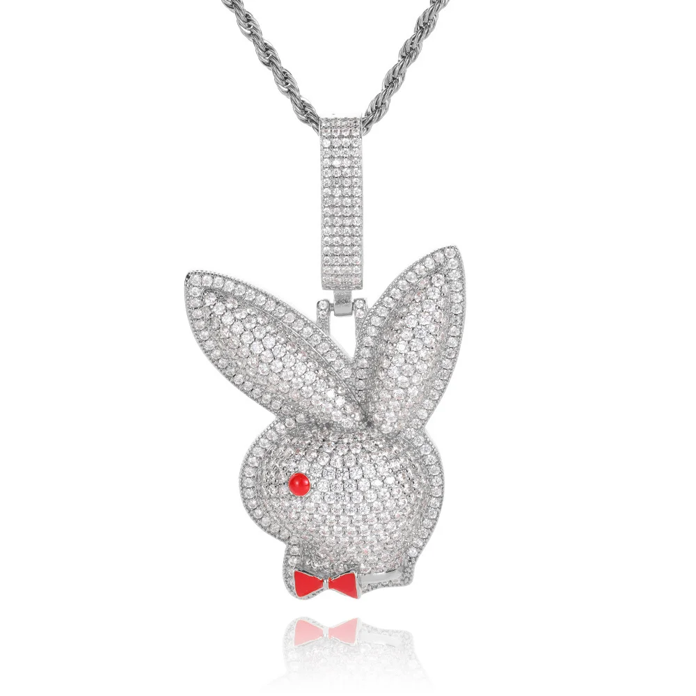 Red Eye Bow Tie Rabbit Head Pendant Easter Personality Hipster Diamond Hip Hop Chain-VESSFUL