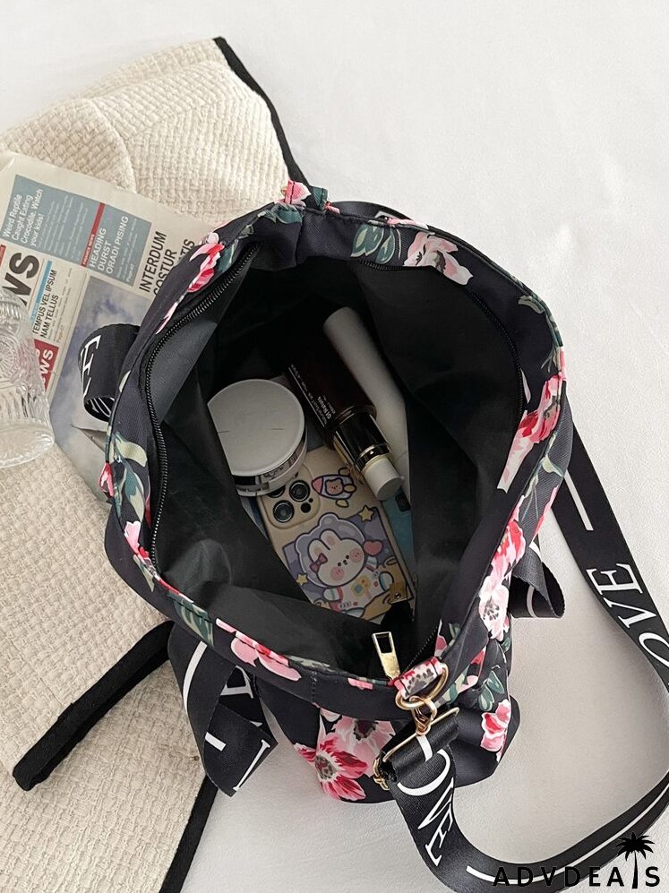 Floral Graphic Shoulder Tote Bag